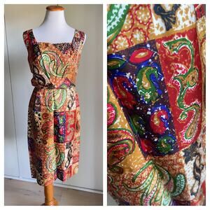 Vintage 1950s Dress Silk Printed Wiggle Dress Size 2 Multi-colored Retro Fashion